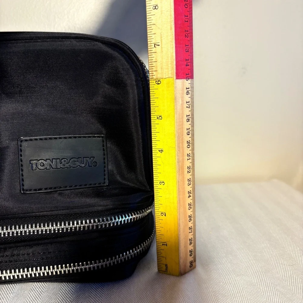 TONI&GUY Black Double Zip Hair Cady Toiletry Bag Cosmetic Travel Pouch Organizer
